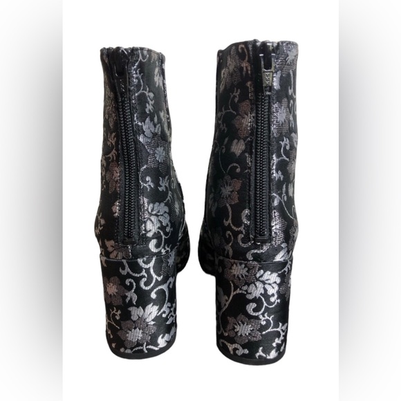 Lewit Lanzo Floral Silver and Black Block Heel Bootie Size 36.5 US Size 6 - Picture 5 of 12